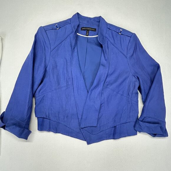 Lot of 2 WHBM TOP Artsy Paris White + BOLERO BLAZER Linen Blend Blue 3/4 Sleeve - Picture 11 of 16